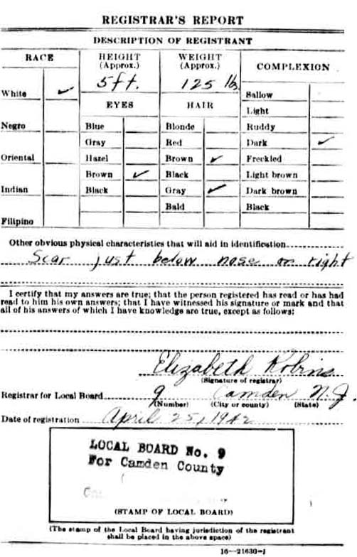 World War II Draft Registration Card — Henry Coplein, back