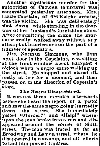 Philadelphia Inquirer, July 29, 1893 — Jordan disappears, Mrs. Simmons witnesses scene