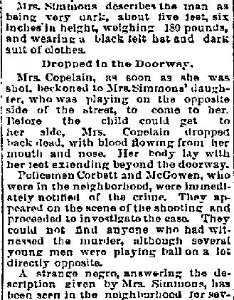 Philadelphia Inquirer, July 29, 1893 — Mrs. Copelain dropped in the doorway