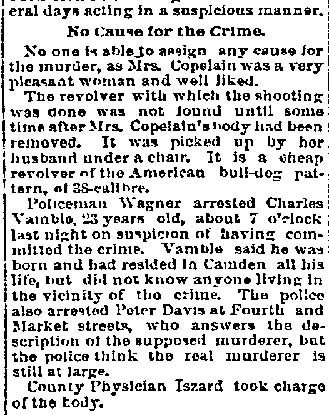 Philadelphia Inquirer, July 29, 1893 — No Cause for the Crime, suspects arrested