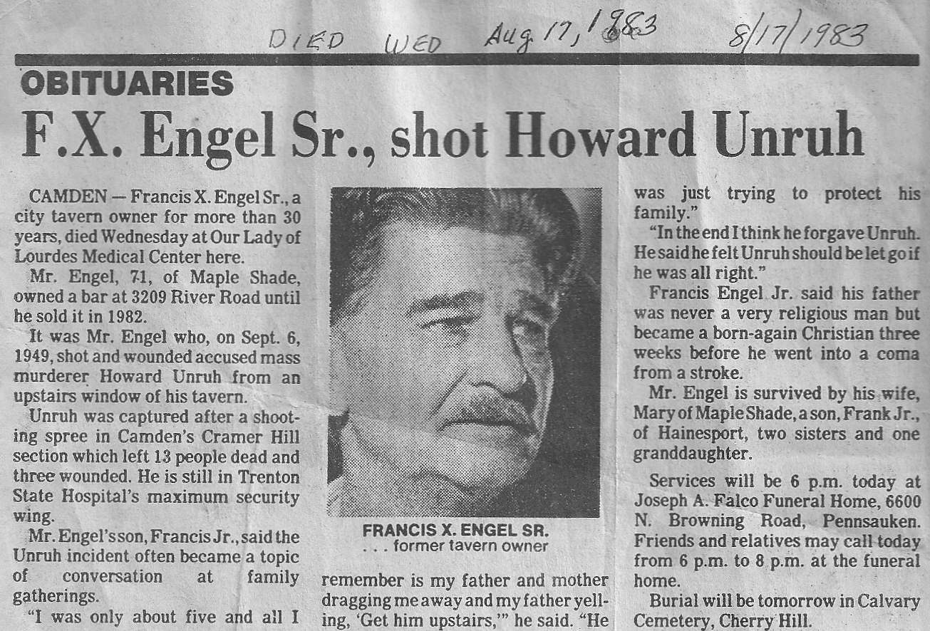 Francis X. Engel Sr. obituary, Camden Courier-Post, August 17, 1983