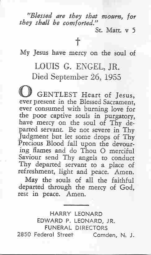 Mass card — Louis G. Engel Jr.