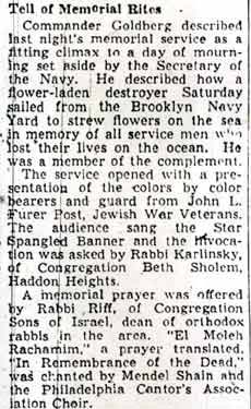 Camden Courier-Post, October 22, 1945 — Jewish War Veterans memorial, column 4a