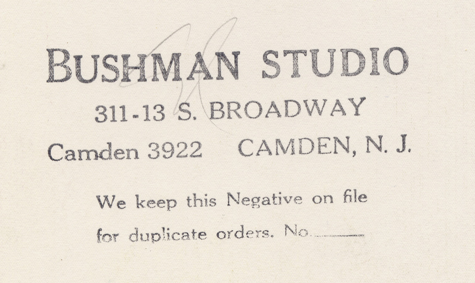 Carol Kelly — Bushman Studio portrait (reverse), 1950