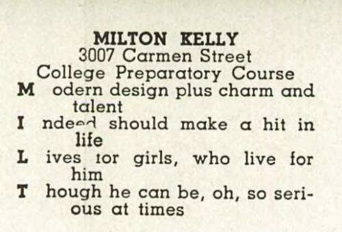 Milton W. Kelly, Camden High School Purple and Gold Yearbook, June 1942