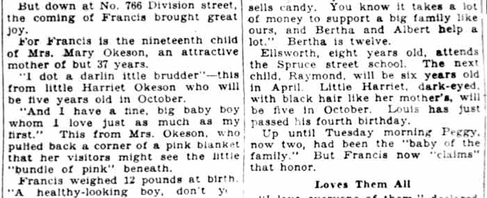 Camden Evening Courier, February 10, 1928 — Okeson family article, columns 3–4