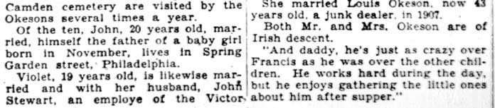 Camden Evening Courier, February 10, 1928 — Okeson family article, conclusion