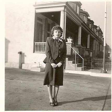 Angie Petrillo on the corner of Haddon Avenue and Park Boulevard, late 1940s