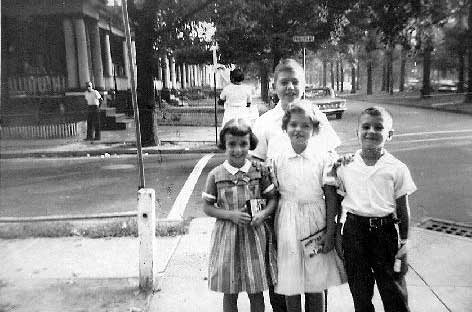 On the northwest corner of Princess Avenue and Park Boulevard, September 1959 — Teresa De Bellis, Loretta Petrillo, Joe Sgariglio, Jimmy Petrillo