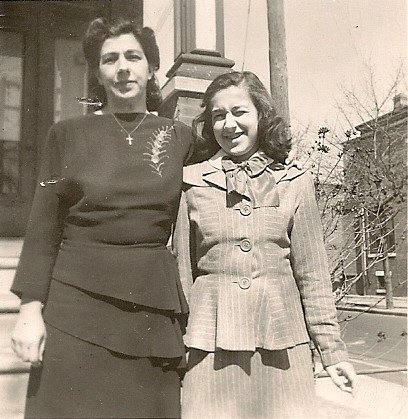 Rose Petrillo DiMassimo and her daughter Evelyn in front of 1275 Park Boulevard, about 1947