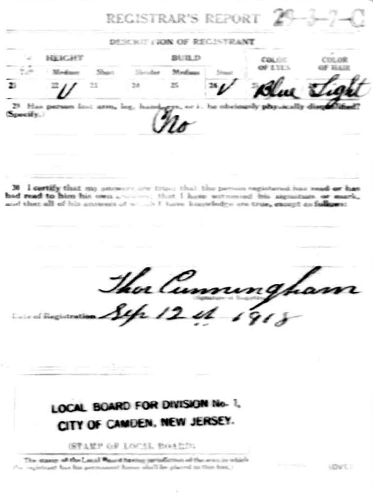Salvatore Pigliacelli World War I Draft Card, September 12, 1918 — back