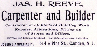 1900 Camden City Directory advertisement for James H. Reeve, Carpenter and Builder