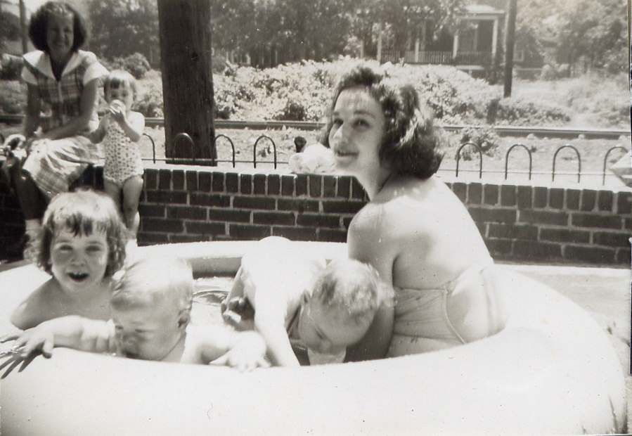 Roles Court, Summer 1954 — front: Carol Kelly, Unknown Neighbor Child, Brian Kelly, Jane Engel Kelly; rear: Unknown