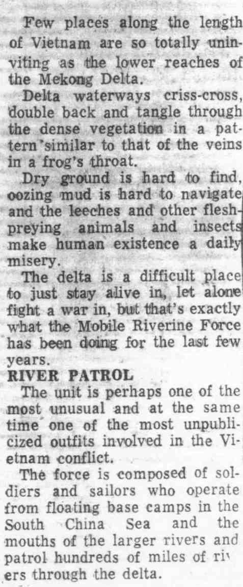 Philadelphia Inquirer article — Riverine Force's Role in War, columns 1–2