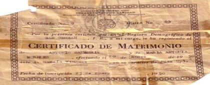Marriage License, Puerto Rico, January 20, 1950