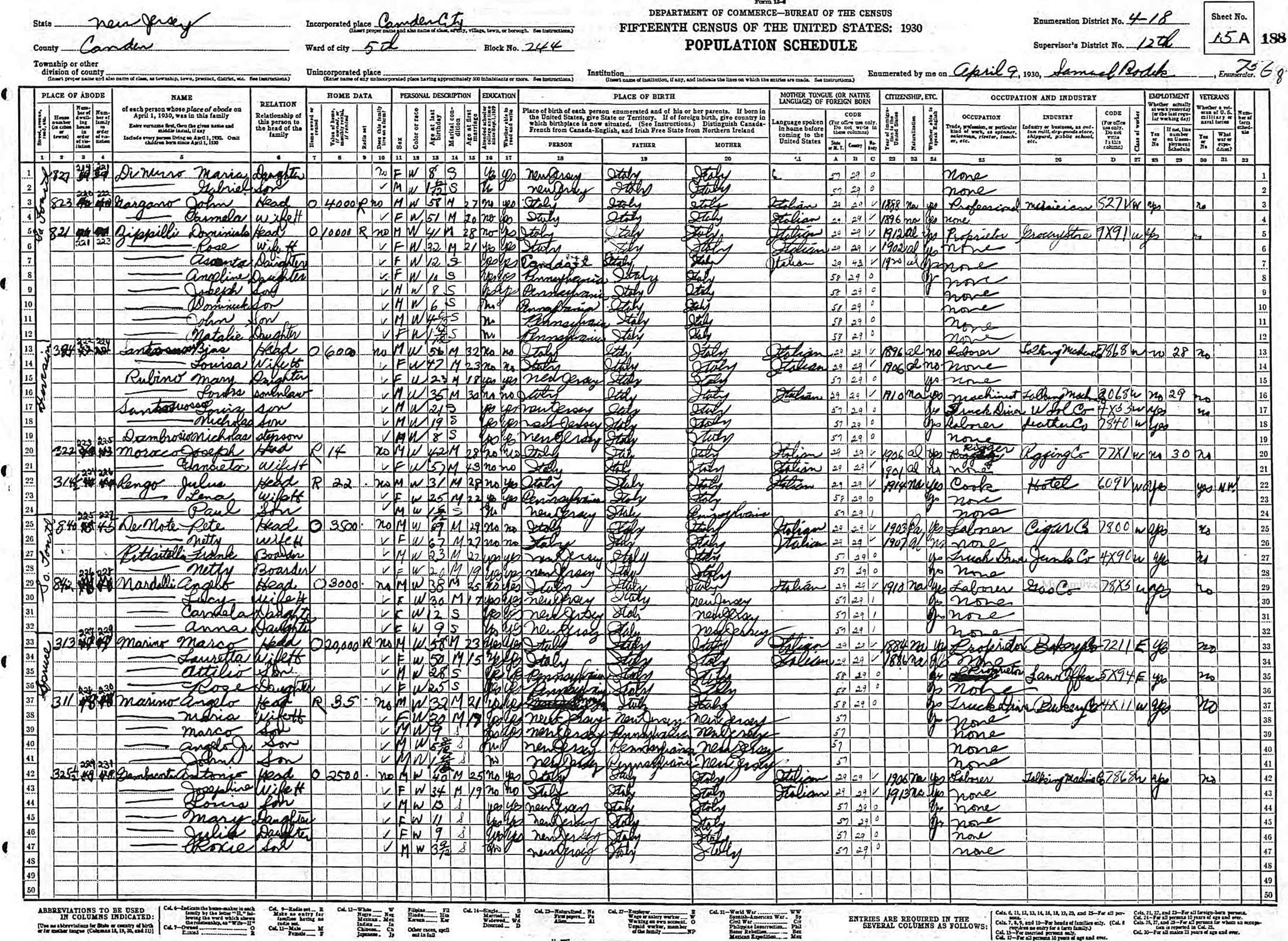 1930 Census — Domenico Zippilli Family