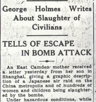 George Holmes Writes About Slaughter of Civilians — Tells of Escape in Bomb Attack, column 1