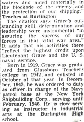 Camden Sea Hero To Get Award for War II Service — Camden Courier-Post, March 13, 1950, column 3