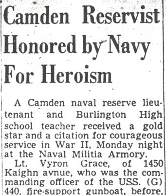 Camden Reservist Honored by Navy For Heroism — Camden Courier-Post, March 14, 1950, column 1