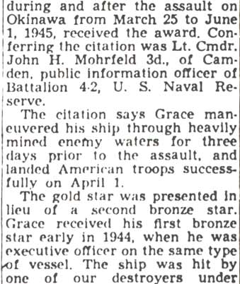 Camden Reservist Honored by Navy For Heroism — Camden Courier-Post, March 14, 1950, column 2