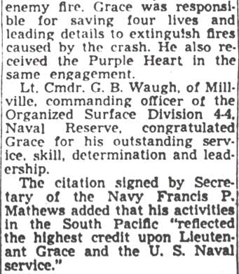 Camden Reservist Honored by Navy For Heroism — Camden Courier-Post, March 14, 1950, column 3