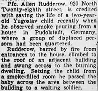 Pfc. Allen Rudderow — credited with saving a Yugoslav child in Pudolstadt, Germany