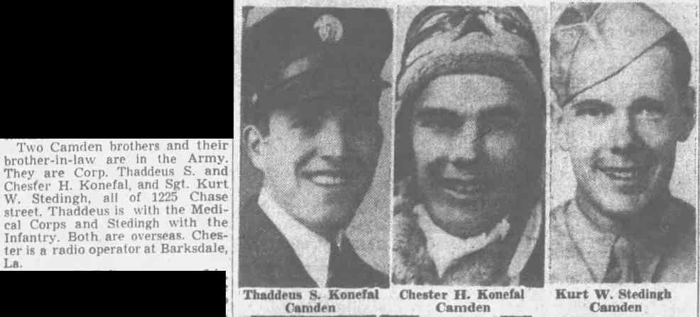 Corp. Thaddeus S. Konefal, Chester H. Konefal, and Sgt. Kurt W. Stedingh — Camden Courier-Post, July 4, 1944