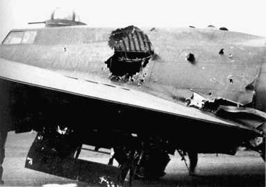 B-17 42-31227 'Dottie Jane' — photo dated March 6, 1944, upon return to Rattlesden with flak damage; designated for salvage March 7