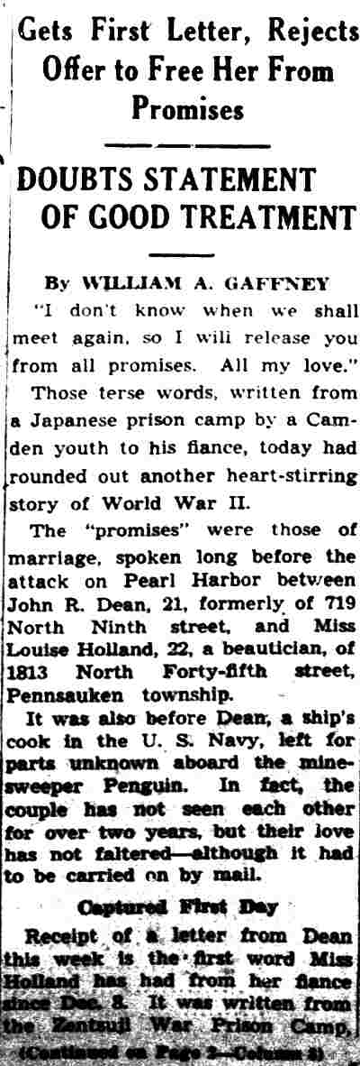 Girl in Camden Will Wait For Fiancé Held by Japs — article column 1