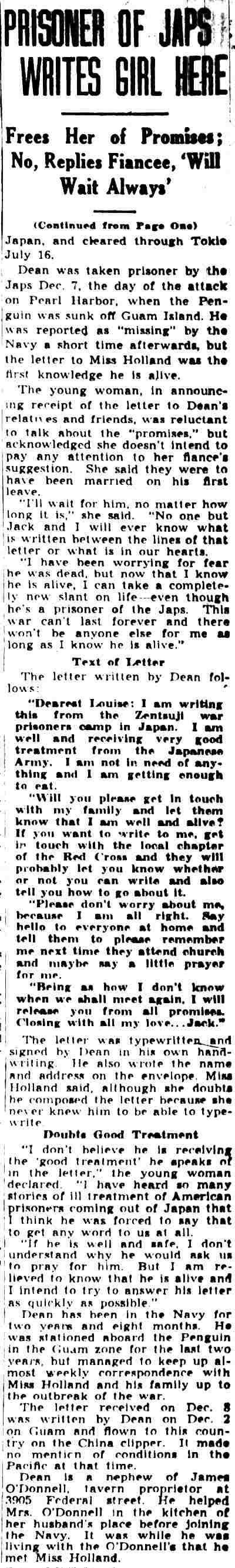 Prisoner of Japs Writes Girl Here — Camden Courier-Post continuation