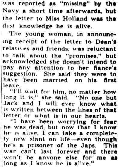Girl in Camden Will Wait For Fiancé Held by Japs — article column 4