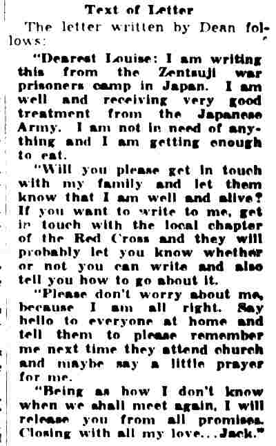 Text of Letter — Dean's letter from Zentsuji