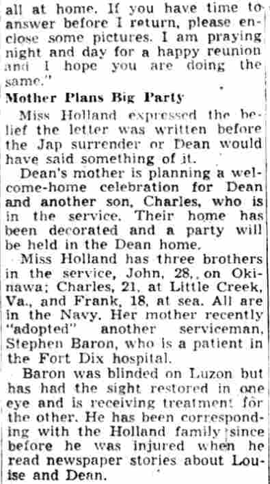 Camden Courier-Post September 11, 1945 — article column 4