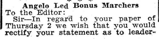 Angelo Led Bonus Marchers — Camden Courier-Post, June 9, 1932, headline