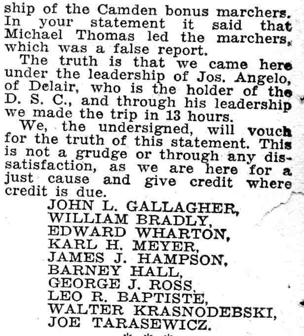 Angelo Led Bonus Marchers — Camden Courier-Post, June 9, 1932, body text
