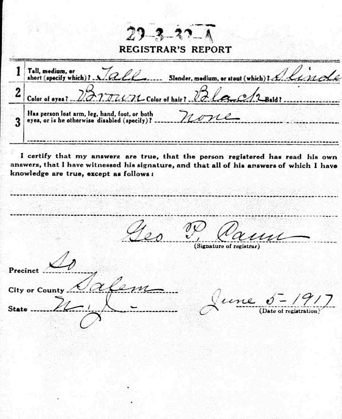 Joseph T. Angelo — World War I Draft Card, side 2