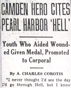 Camden Hero Cites Pearl Harbor 'Hell' — Camden Courier-Post, July 3, 1942 (column 1)