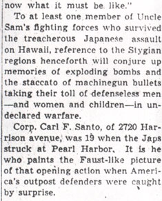 Camden Hero Cites Pearl Harbor 'Hell' — Camden Courier-Post, July 3, 1942 (column 2)