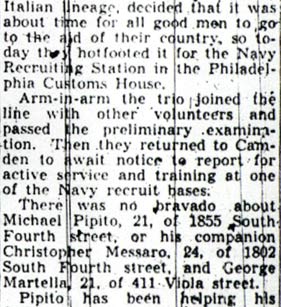 Newspaper column 2: Three South Camden friends enlist in the Navy, December 1941