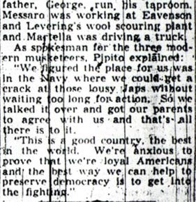 Newspaper column 3: Three South Camden friends enlist in the Navy, December 1941