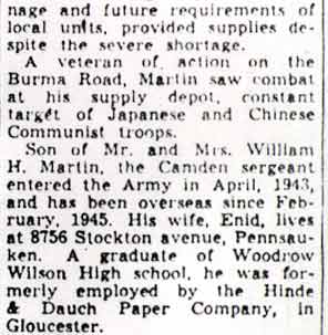 Camden Man Given Medal — Camden Courier-Post, December 22, 1945, column 2