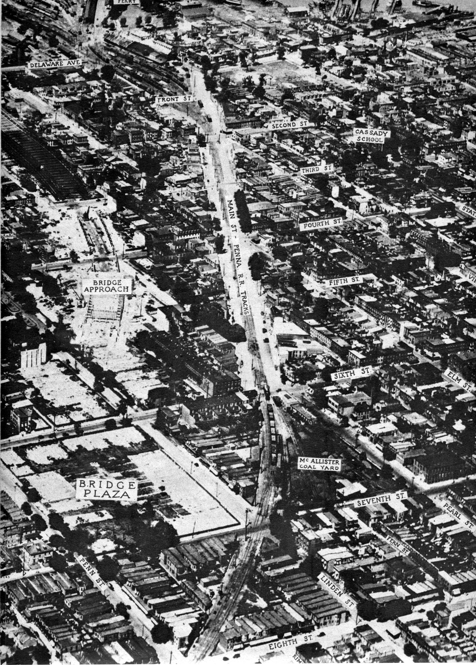 1926 aerial photo published for the Sesquicentennial, north section — labeled landmarks