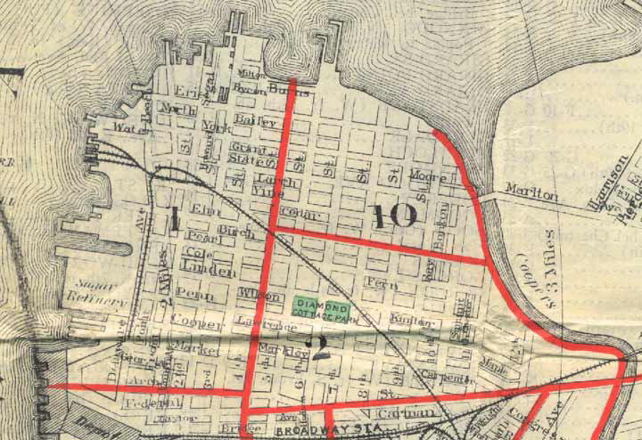 North Camden 1914 map showing Diamond Cottage Park location between Broadway and 7th Street, Penn and Linden Streets