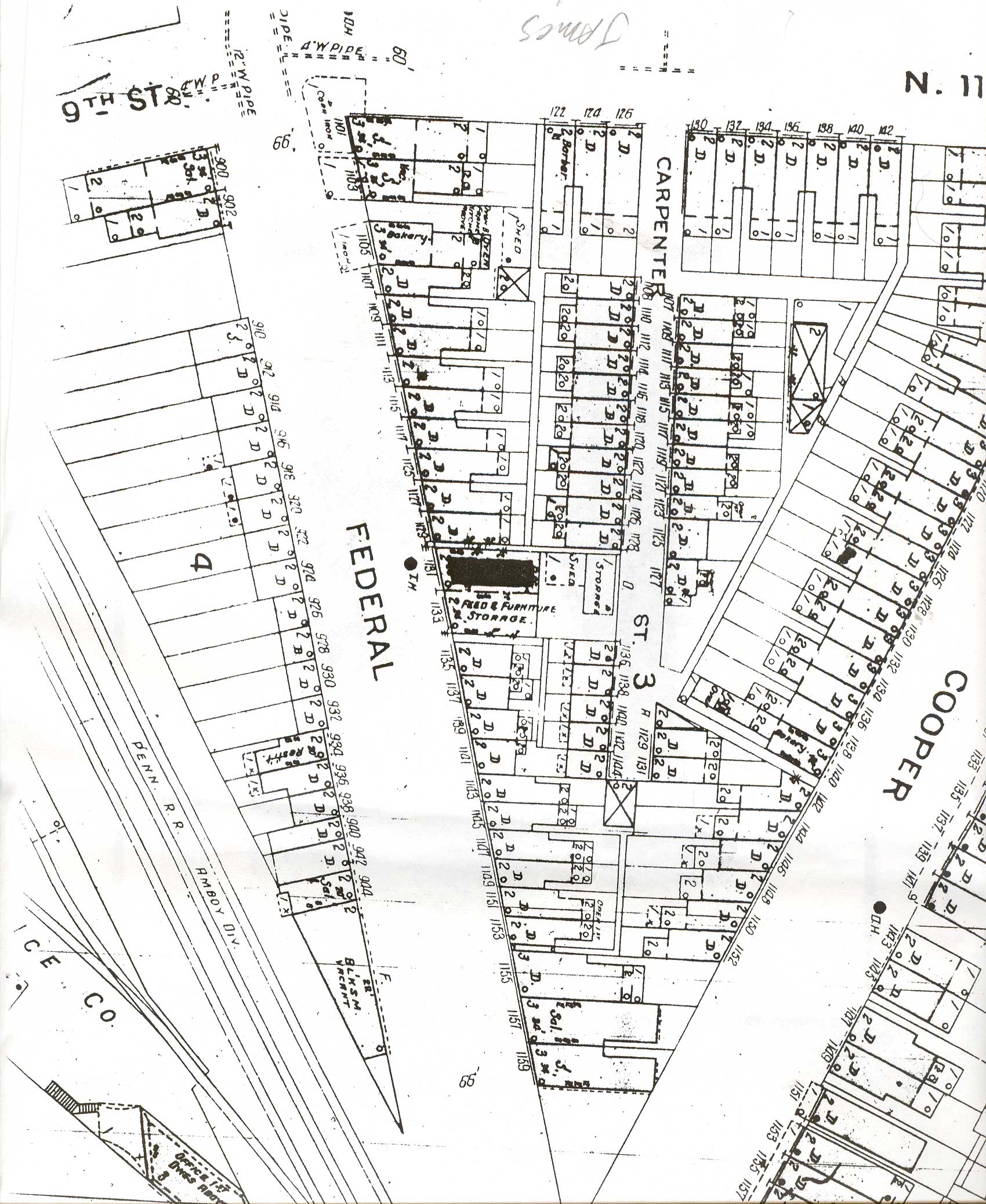 1891 map of 1100 block of Carpenter Street, Camden NJ