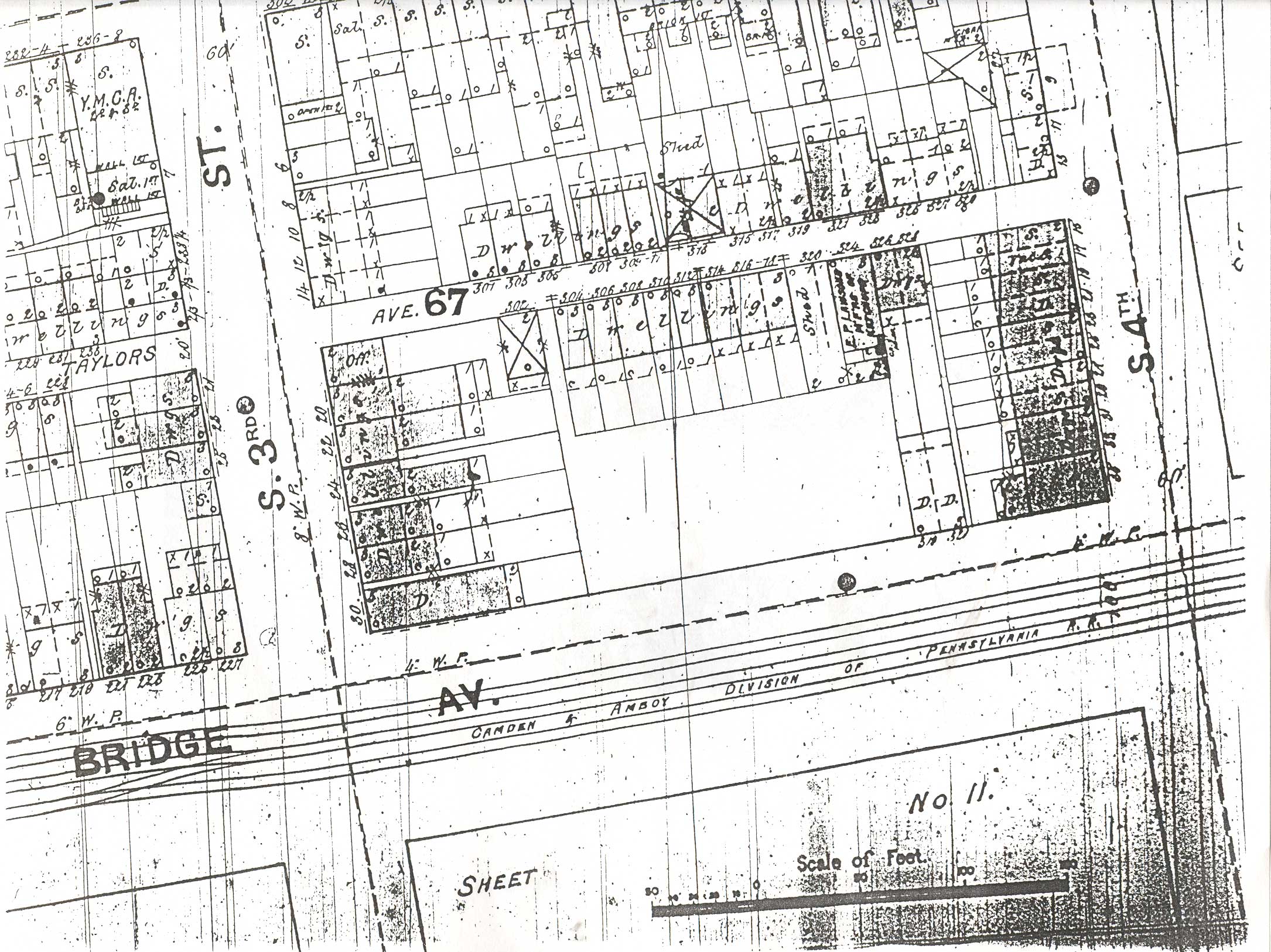 200 and 300 Block of Bridge Avenue in 1885 — Hexamer General Survey map