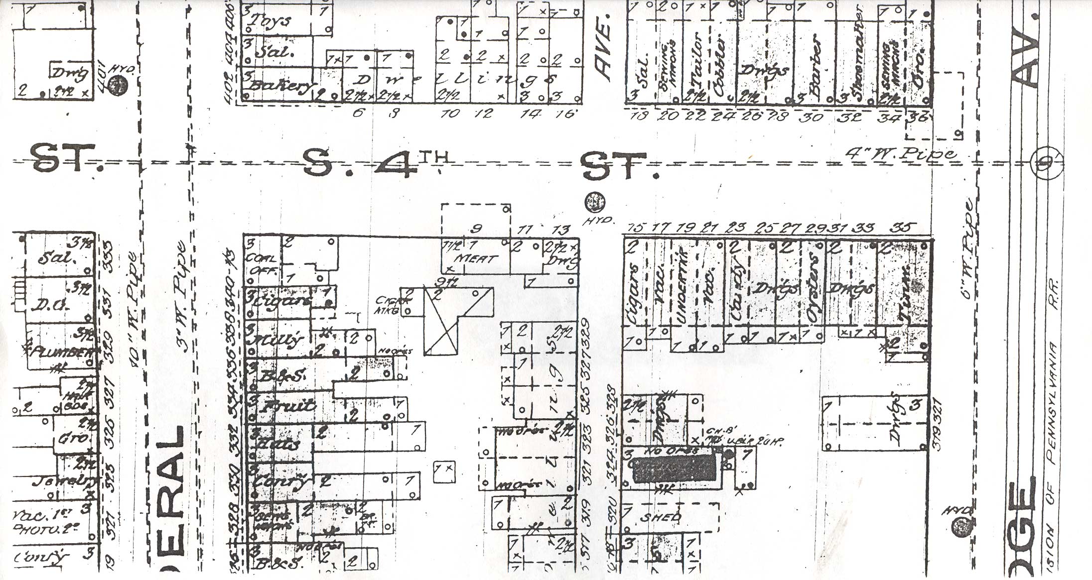 400 Block of Bridge Avenue in 1885 — Hexamer General Survey map, sheet 2