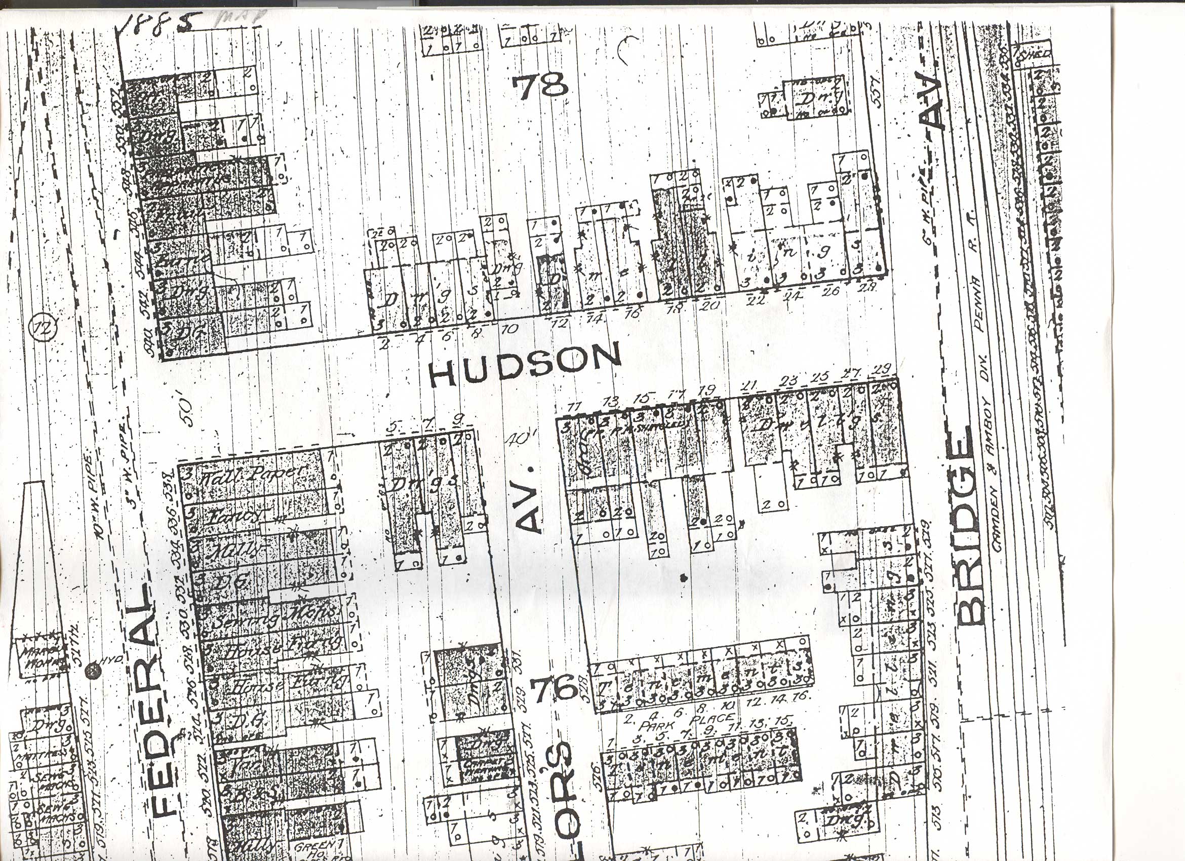 Hudson Street in 1885 — Taylor map