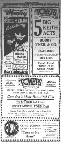 Stanley Corporation theater listings, Camden Courier-Post, January 24, 1928