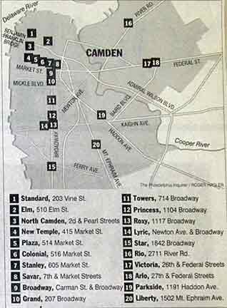 Map showing where Camden's movie theaters were located