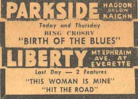 Parkside and Liberty Theater advertisements
